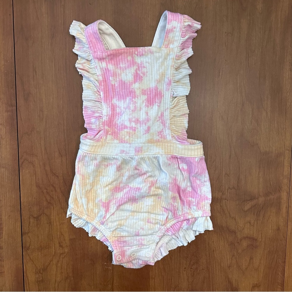 Baby girl, pink and orange tie-dyed romper 12 months